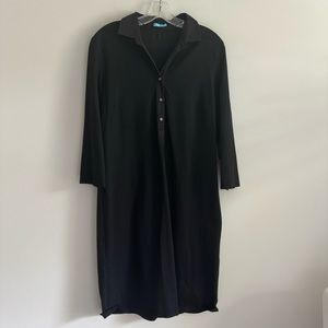 J. McLaughlin Black Catalina Cloth Button Front Dress Large L Long Sleeve